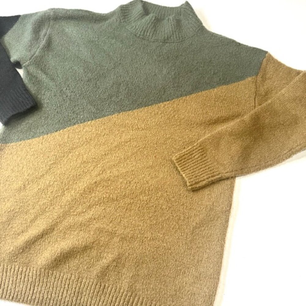 RDI Womens Sweater Long Sleeve Diagonal Color Blocked Brown Green Size XS/TP/XP - Picture 2 of 10